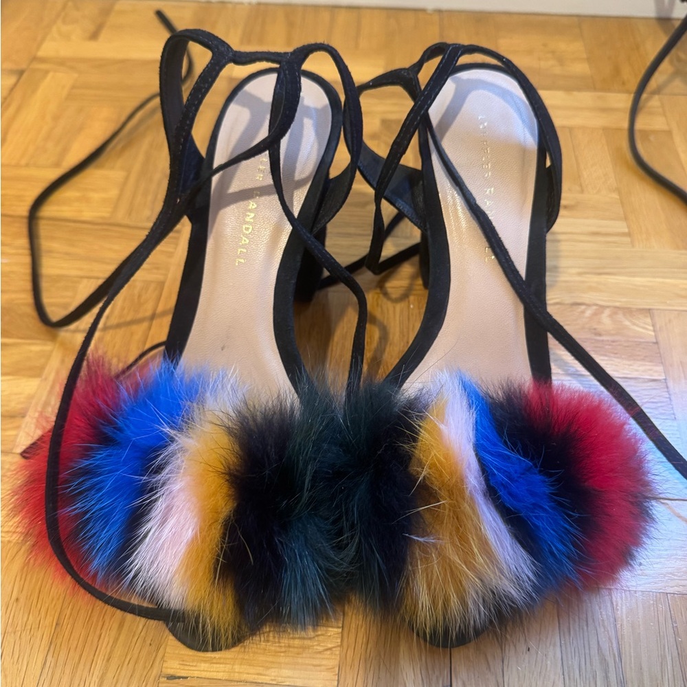 Loeffler Randall Black Heels with Colorful Pom Poms